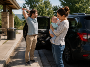 Family break at a roadside stop