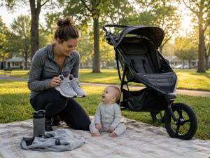Preparing for a sunny stroll